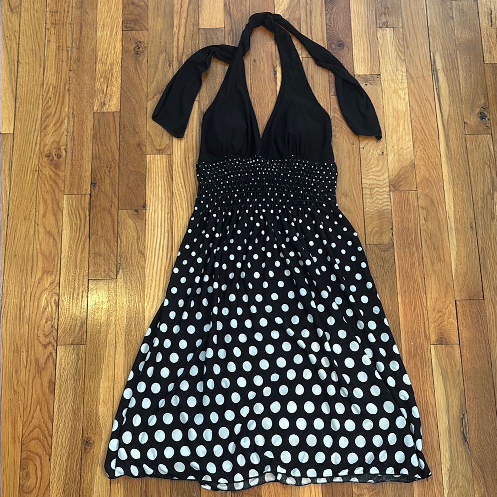 Body Central Black and White Pleated Tie Front Sundress